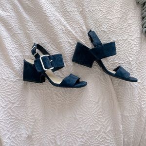 Navy blue block heel sandals